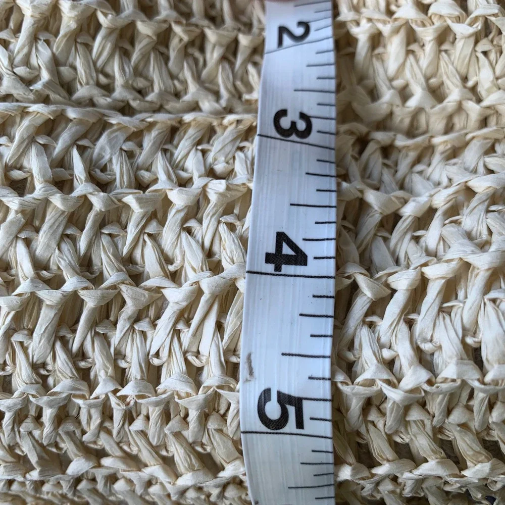Woven Tote Bag Large Tan Cream Crochet Straw Tassel Coastal Resort Boho Beach